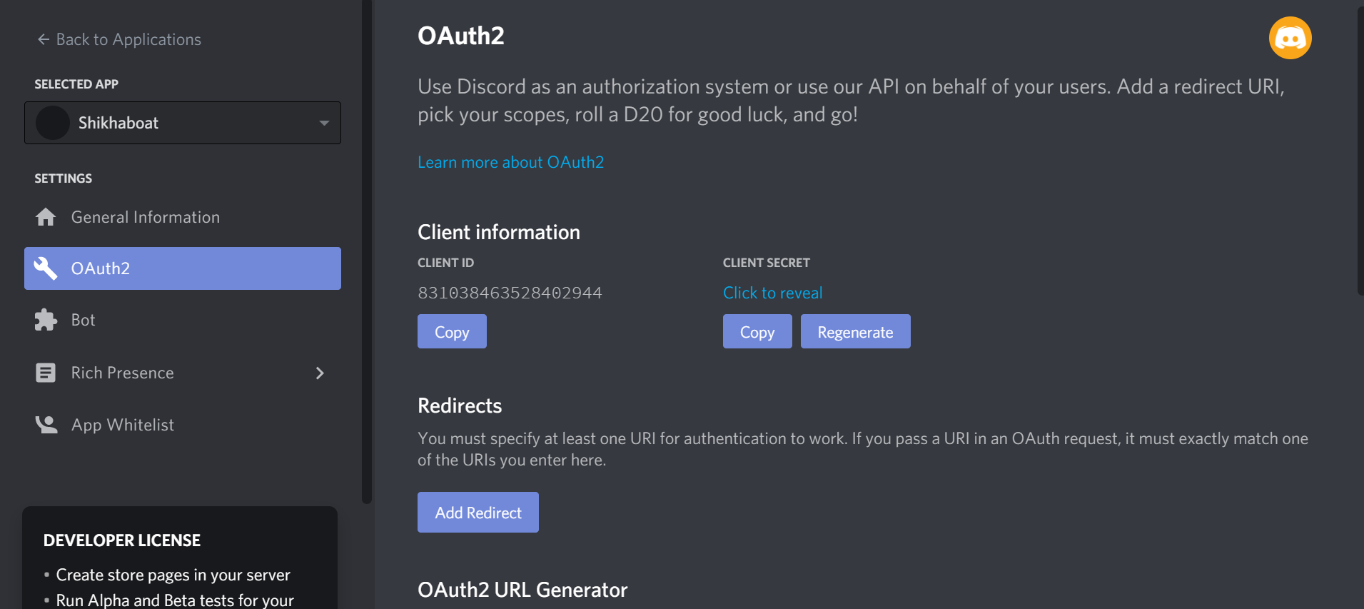 Add your bot using the OAuth2 protocol.