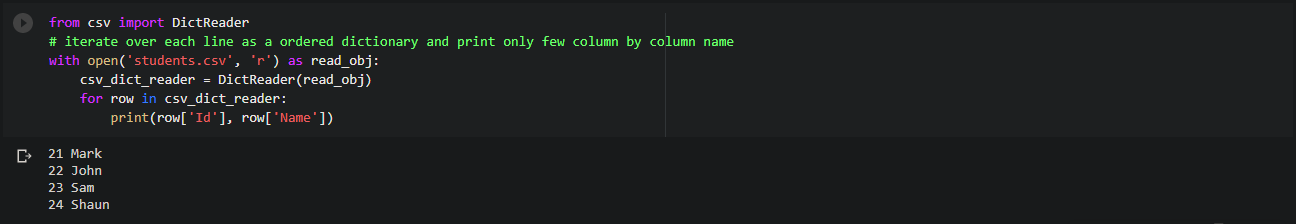 Read specific columns (by column name) in a csv file while iterating row by row