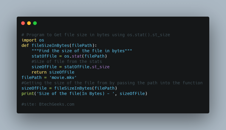 Program to Get file size in bytes using os.stat().st_size
