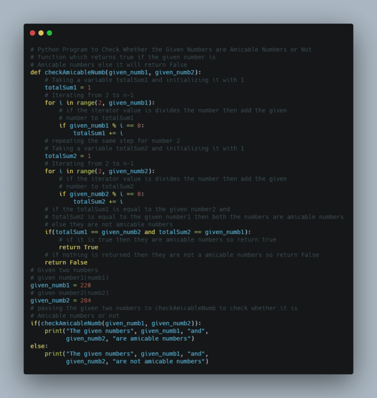 Python Program to Check Whether the given Two Numbers are Amicable ...