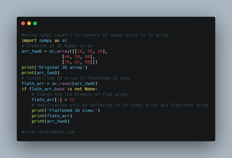 using numpy.ravel() to convert 2D numpy array to 1D array