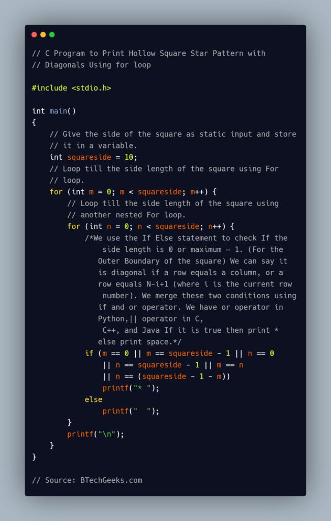 Python Program to Print Hollow Square Star With Diagonals - Python Programs