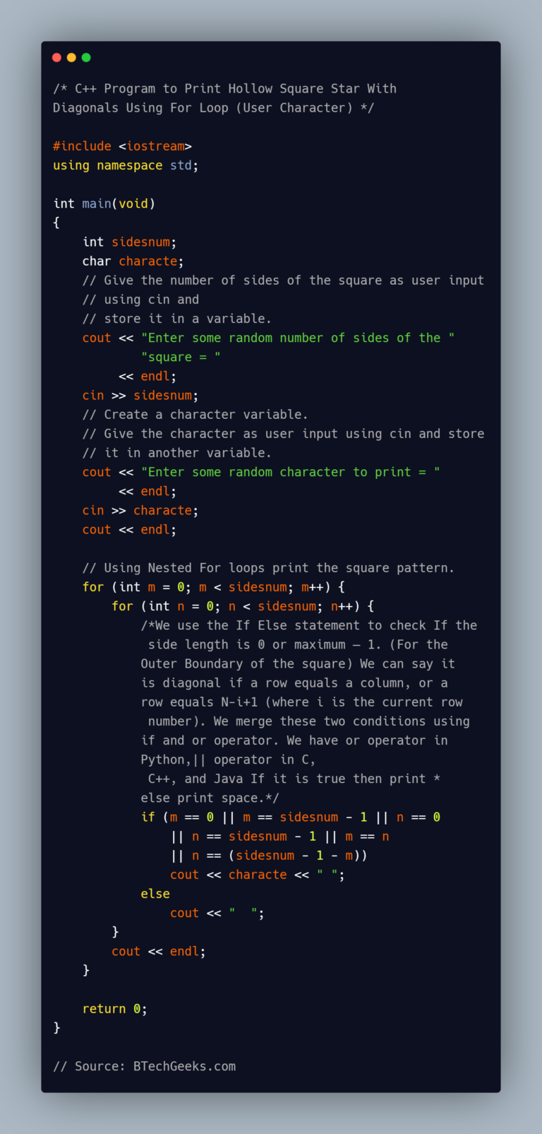 Python Program to Print Hollow Square Star With Diagonals - Python Programs