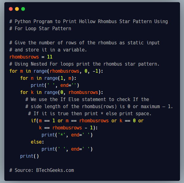 Python Program to Print Hollow Rhombus Star Pattern
