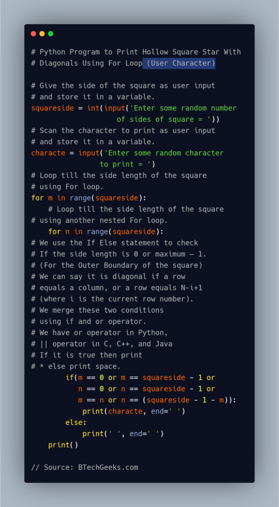 Python Program to Print Hollow Square Star With Diagonals - Python Programs
